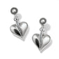Brighton drop earrings with silver-plated hearts, crystal accents, and beaded round posts on a white background