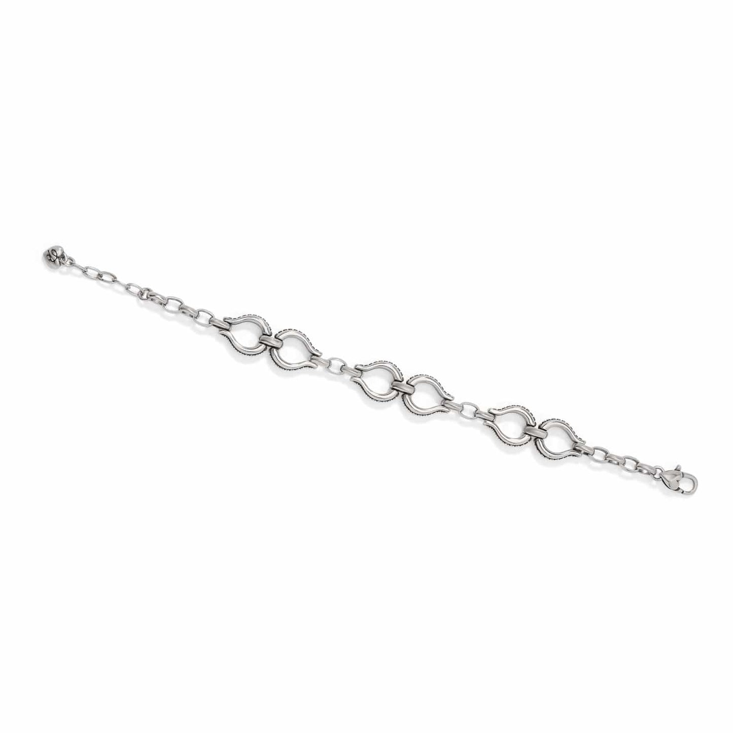 Brighton bracelet with silver-plated horseshoe-shaped links, oval chain segments, and lobster clasp on a white background