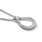Close-up of Brighton horseshoe pendant necklace with silver-plated finish, beaded edge detail, and woven chain