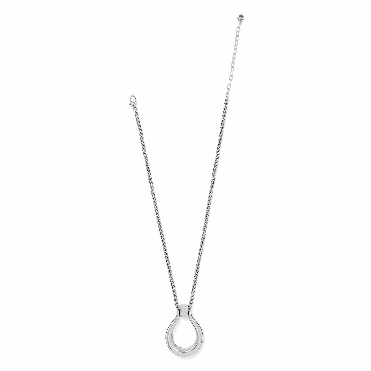 Brighton pendant necklace with silver-plated horseshoe-shaped ring and wheat chain shown fully extended on a white background