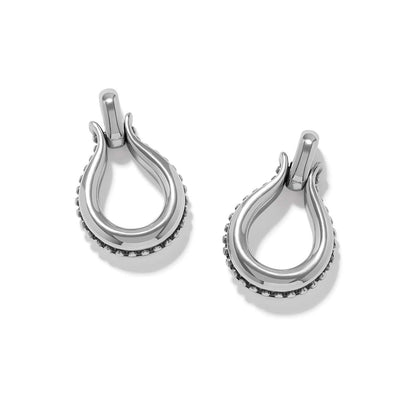 Brighton silver-plated drop earrings with teardrop loop design and beaded edge detail on a white background