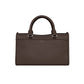 Brighton handbag shown from the back in brown pebbled leather with rolled top handles on a white background
