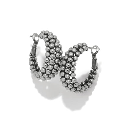 Brighton hoop earrings with clustered silver-plated beads forming rounded multi-row hoops on a white background