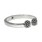 Brighton hinged cuff bracelet with silver-plated ribbed band and two beaded cluster end caps on a white background