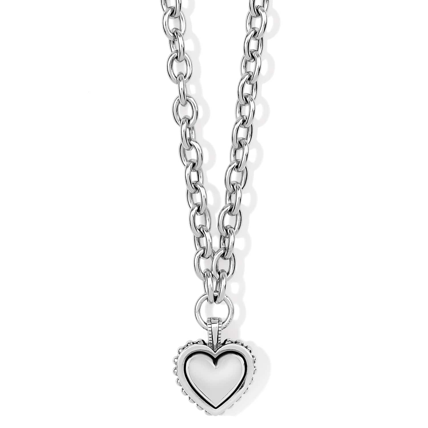 Brighton heart pendant necklace with silver-plated chain and beaded heart frame on a white background