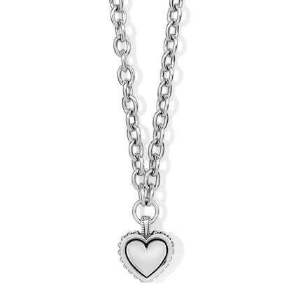 Brighton heart pendant necklace with silver-plated chain and beaded heart frame on a white background