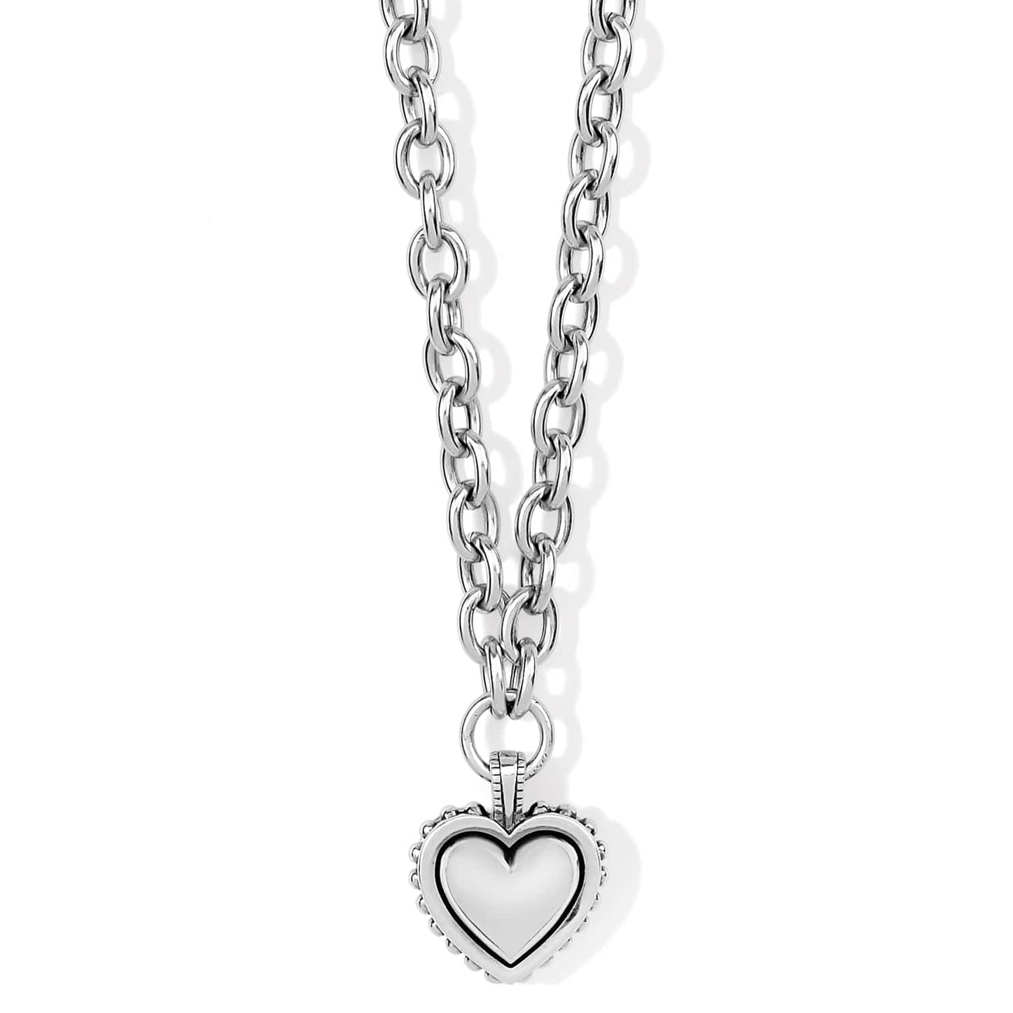 Brighton heart pendant necklace with silver-plated chain and beaded heart frame on a white background