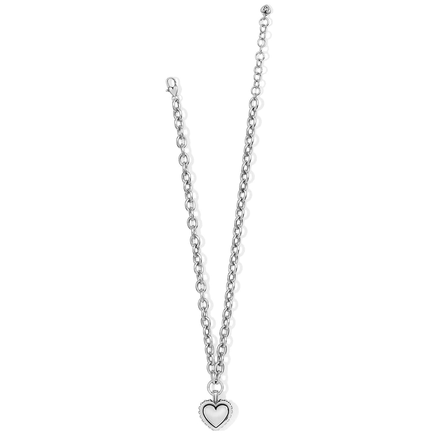 Brighton pendant necklace with silver-plated heart charm and chunky rolo chain with lobster clasp on a white background