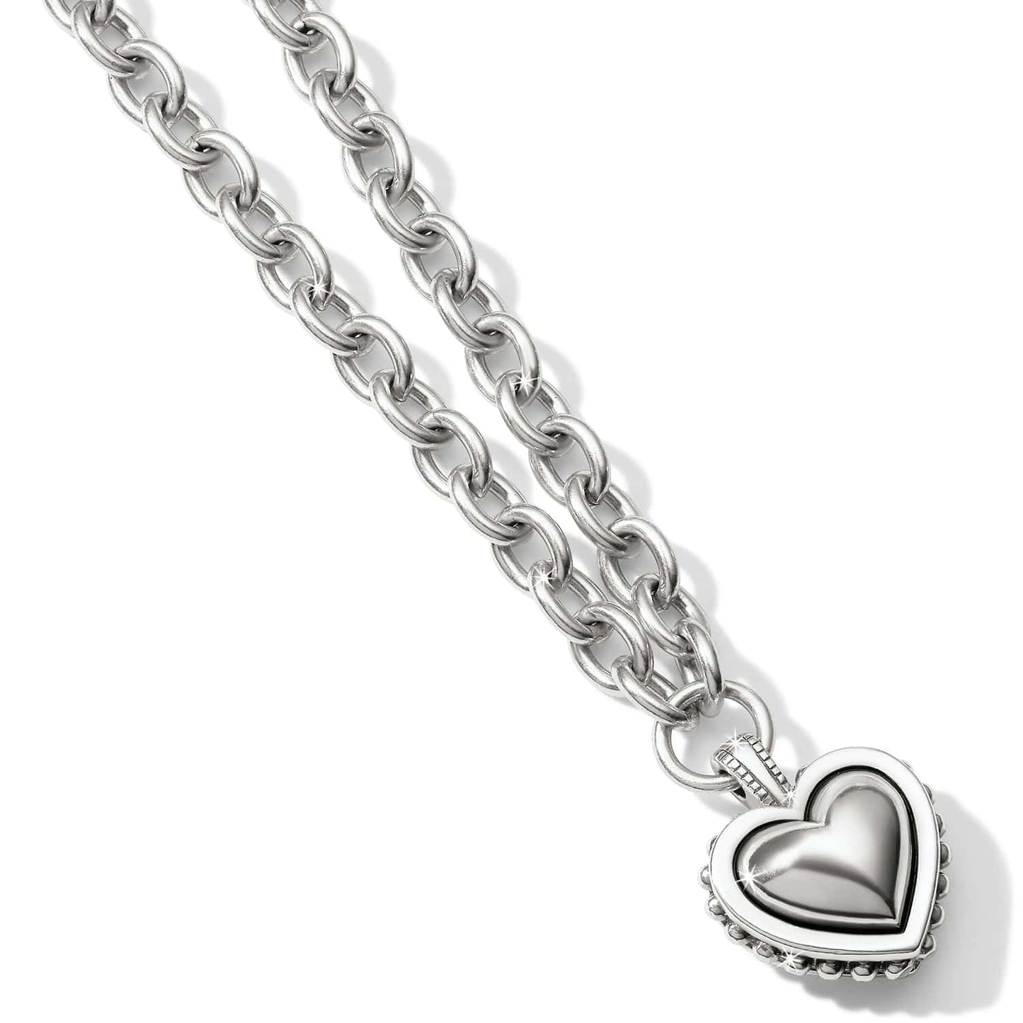 Brighton heart pendant necklace with silver-plated chunky cable chain and beaded heart charm on a white background