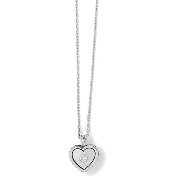 Brighton heart pendant necklace with silver-plated finish, single crystal accent, and delicate chain on a white background