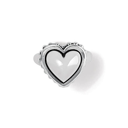 Brighton ring with silver-plated heart-shaped top featuring beaded border and polished center on a white background