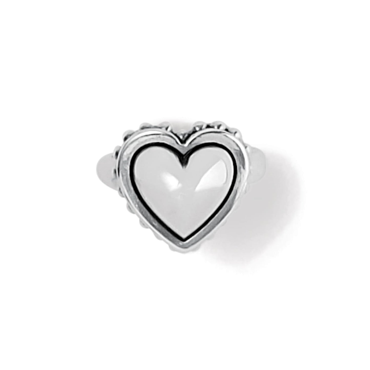 Brighton ring with silver-plated heart-shaped top featuring beaded border and polished center on a white background