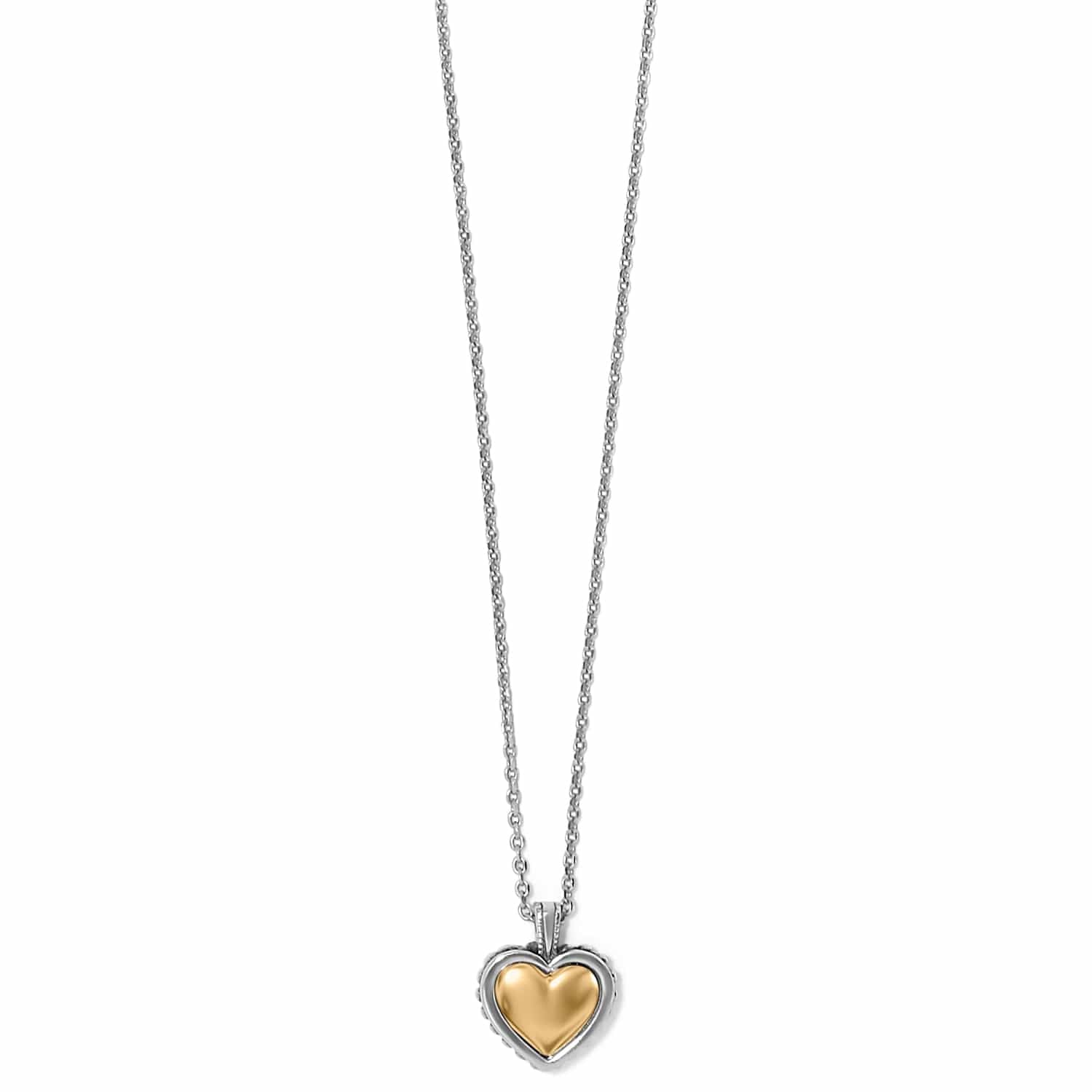Brighton pendant necklace with two-tone heart pendant and silver-tone chain on a white background