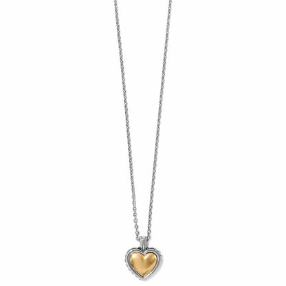 Brighton pendant necklace with two-tone heart pendant and silver-tone chain on a white background