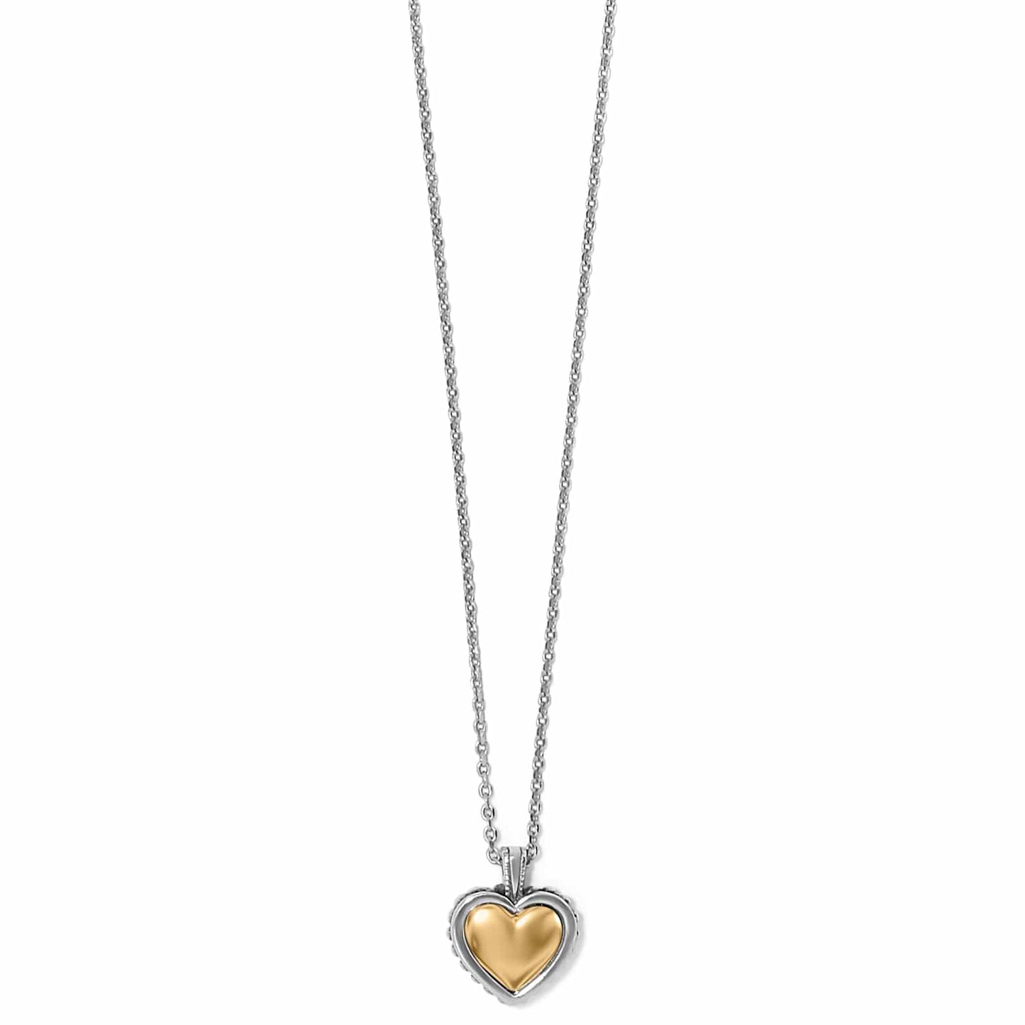 Brighton pendant necklace with two-tone heart pendant and silver-tone chain on a white background