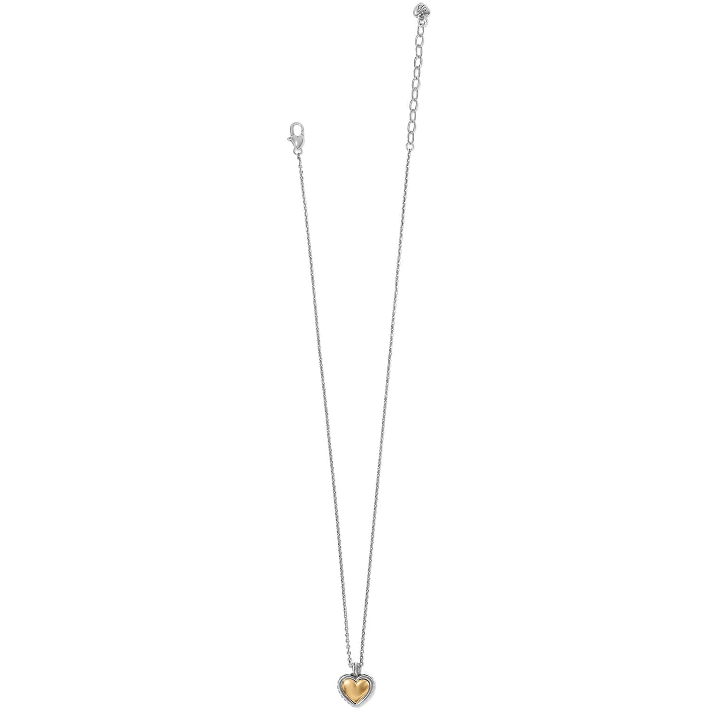 Brighton pendant necklace with two-tone gold heart charm and silver-tone chain with extender on a white background