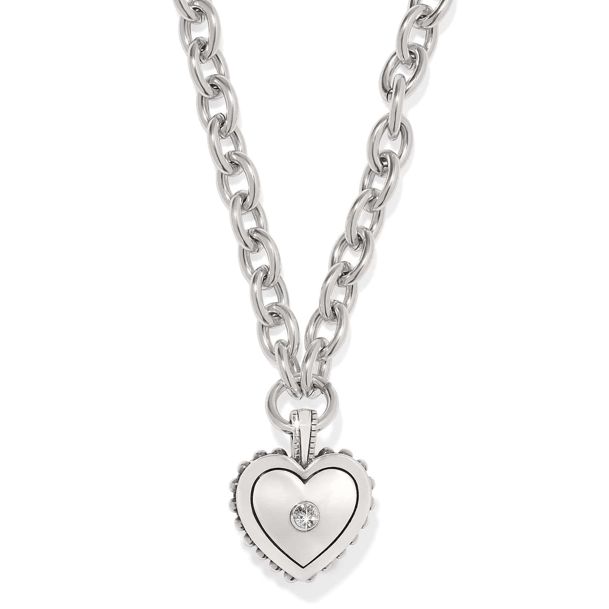 Brighton heart pendant necklace with silver-tone chunky chain and central crystal accent on a white background