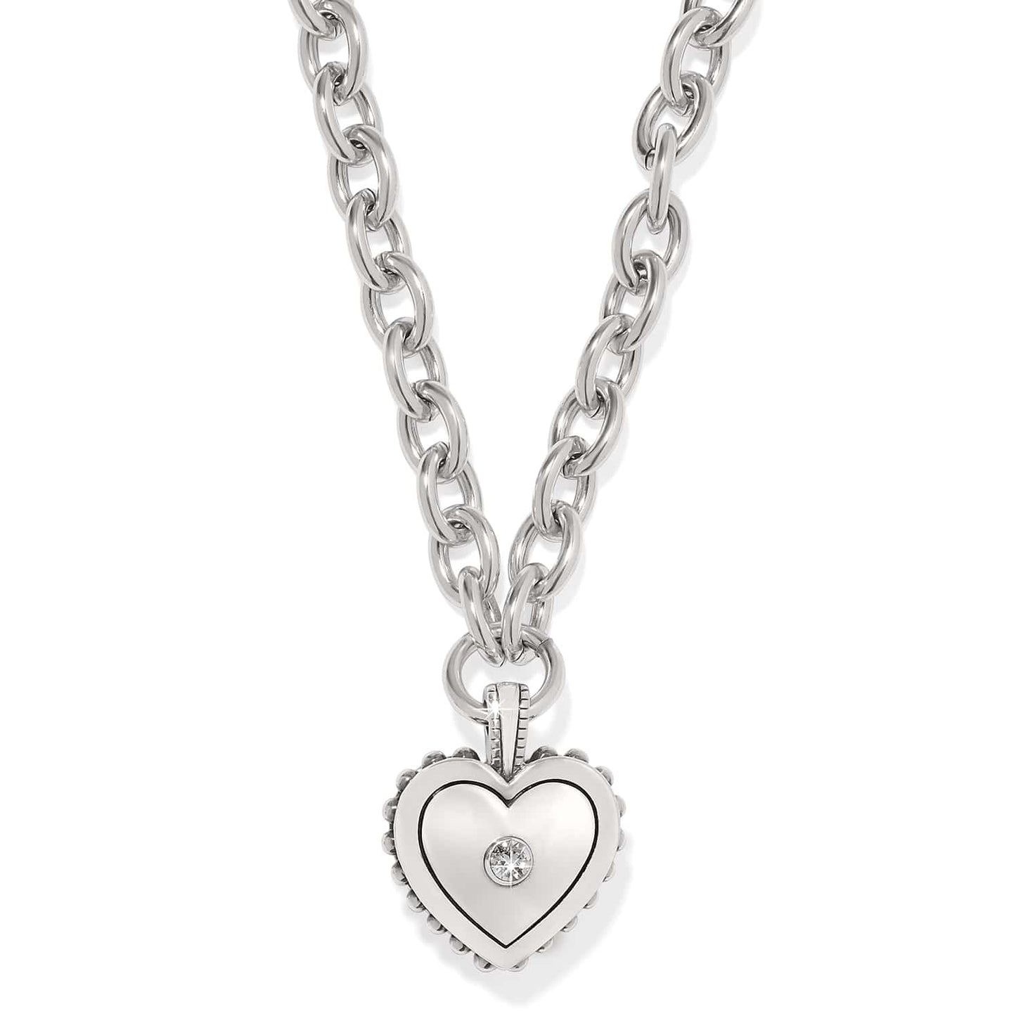 Brighton heart pendant necklace with silver-tone chunky chain and central crystal accent on a white background