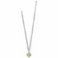 Brighton pendant necklace with two-tone heart charm and silver-tone chain with lobster clasp on a white background