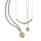 Brighton necklaces with two-tone heart pendants and silver-tone chains in varying link sizes on a white background