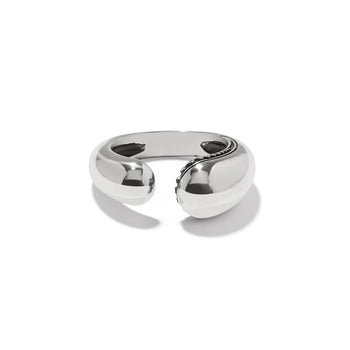 Brighton hinged cuff bracelet with silver-plated finish, rounded open ends, and beaded side detail on a white background