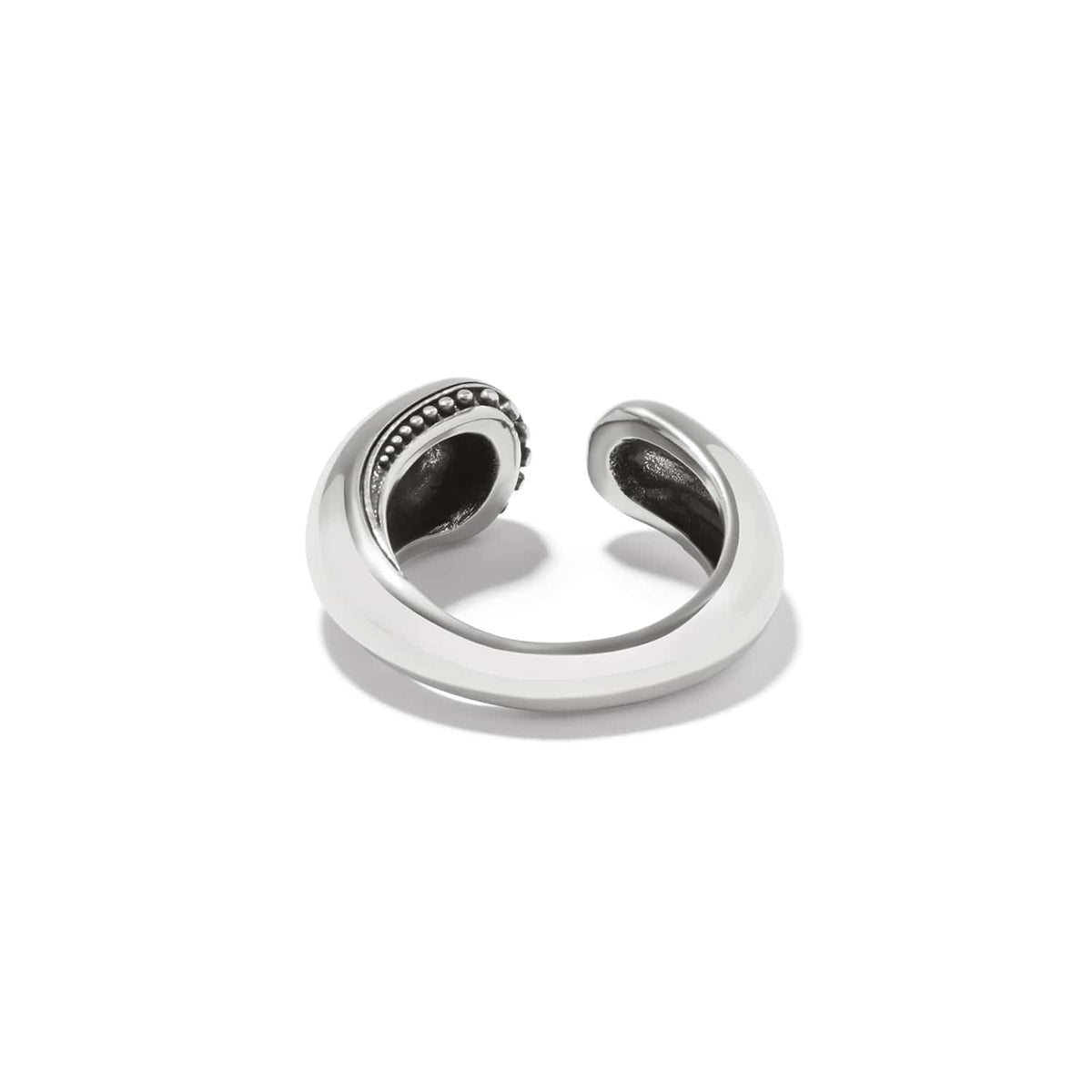 Brighton open band ring shown from the back with silver-plated finish and beaded detail on a white background
