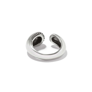 Brighton open band ring shown from the back with silver-plated finish and beaded detail on a white background