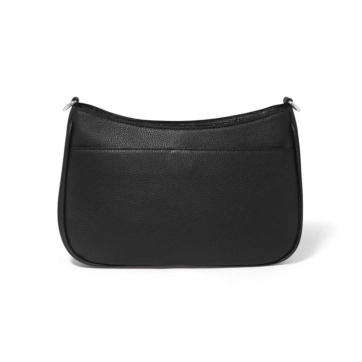 Brighton handbag shown from the back in black pebbled leather with slip pocket and silver-tone hardware on a white background
