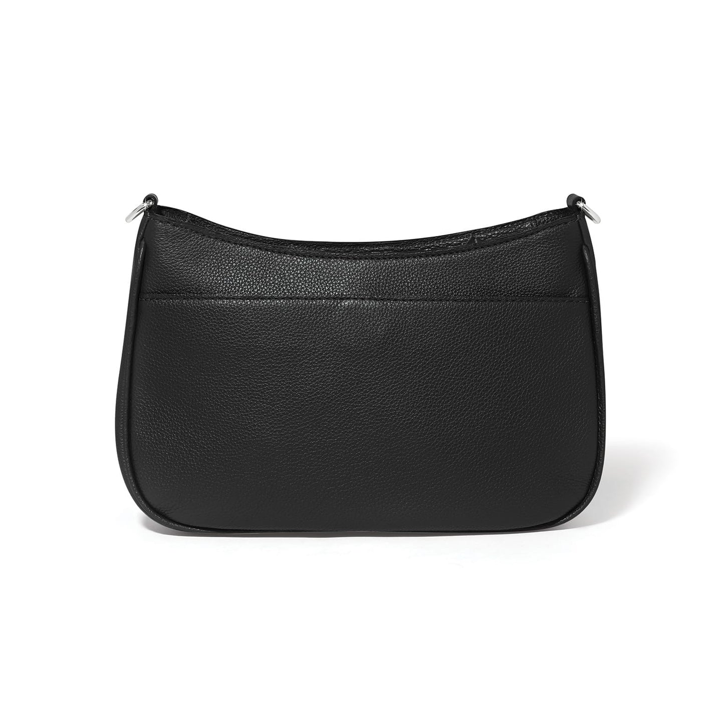 Brighton handbag shown from the back in black pebbled leather with slip pocket and silver-tone hardware on a white background