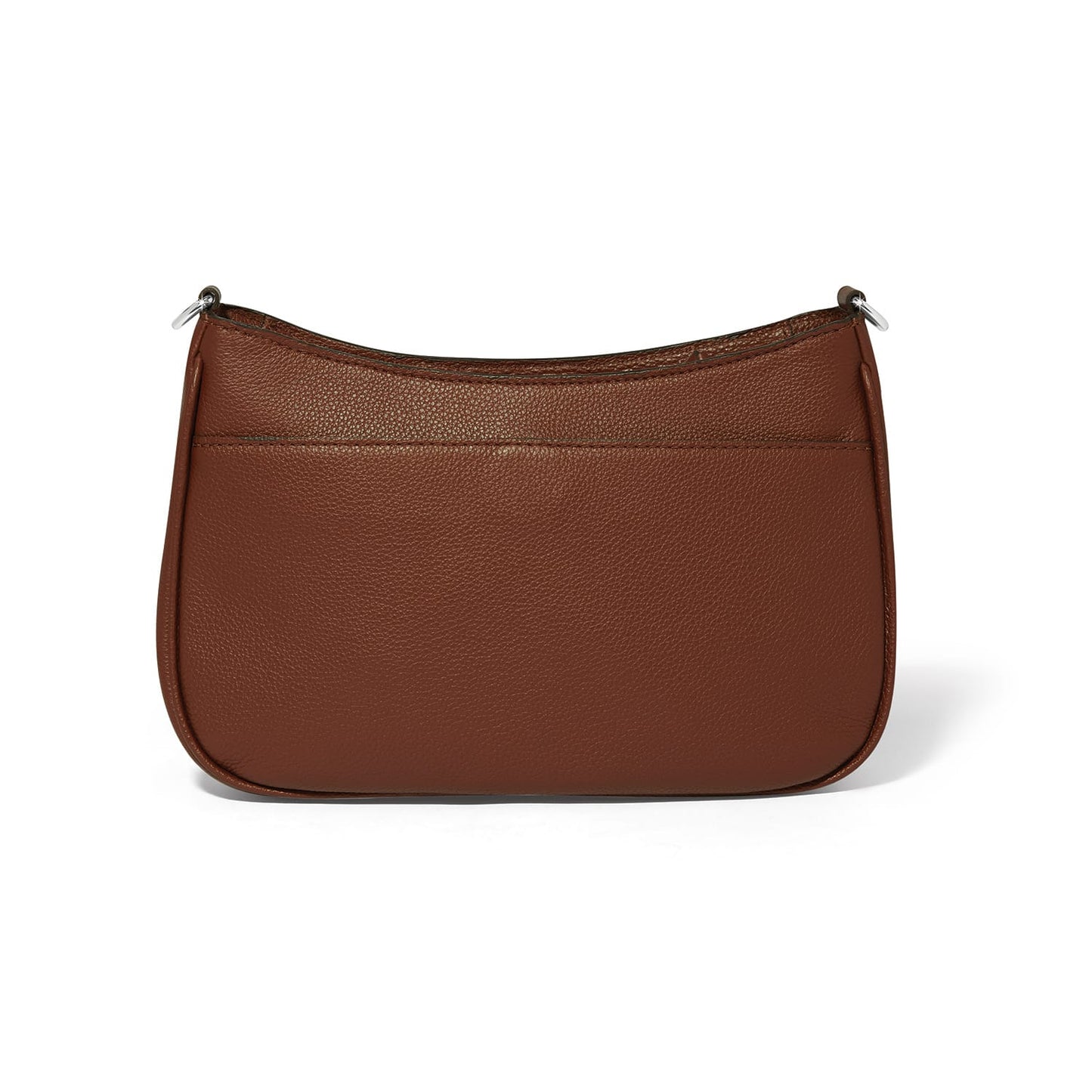Brighton handbag shown from the back in brown pebbled leather with slip pocket and silver-tone hardware on a white background