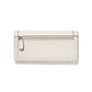 Brighton wallet shown from the back in cream pebbled leather with silver-tone zip pocket on a white background