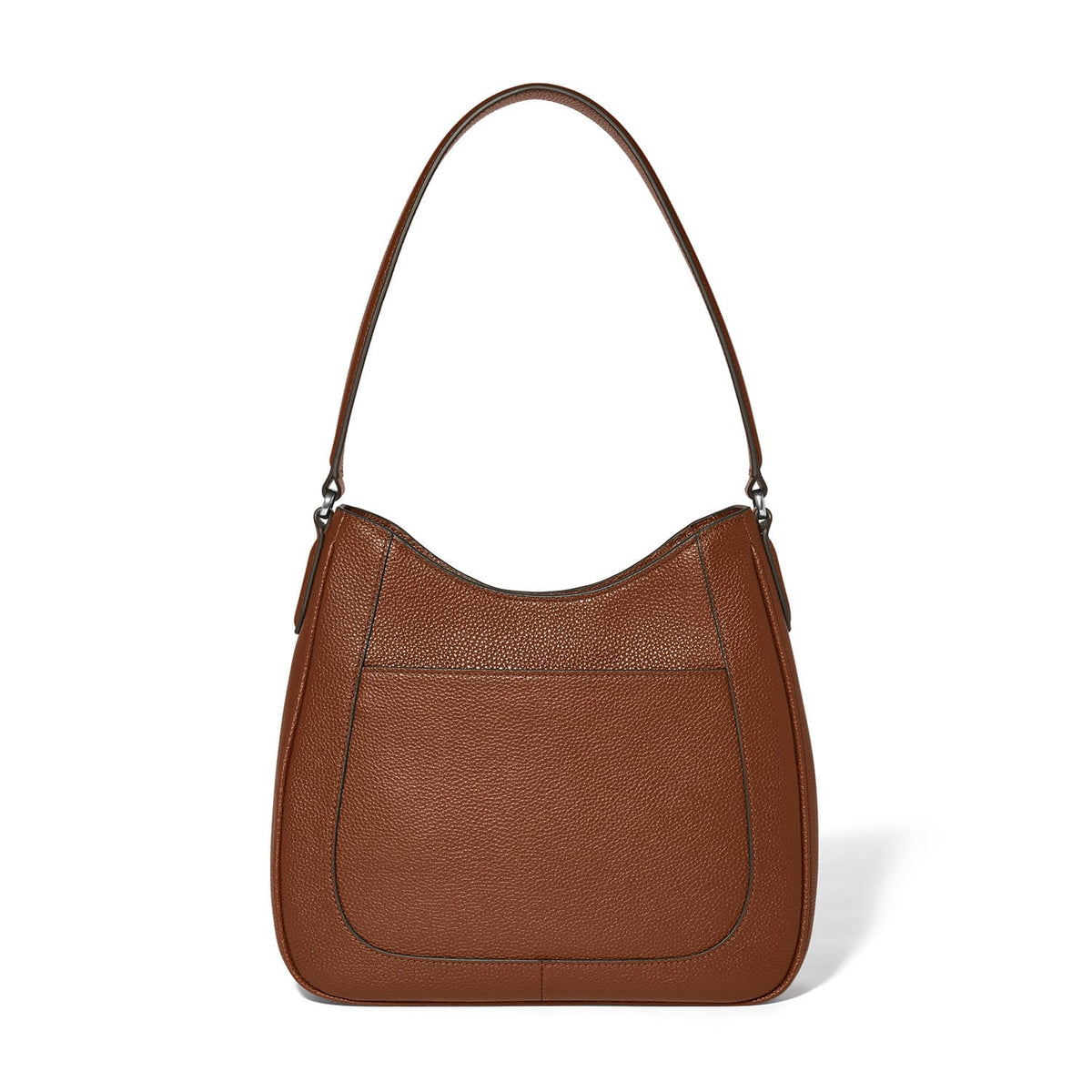 Brighton brown pebbled leather hobo handbag shown from the back with single shoulder strap on a white background