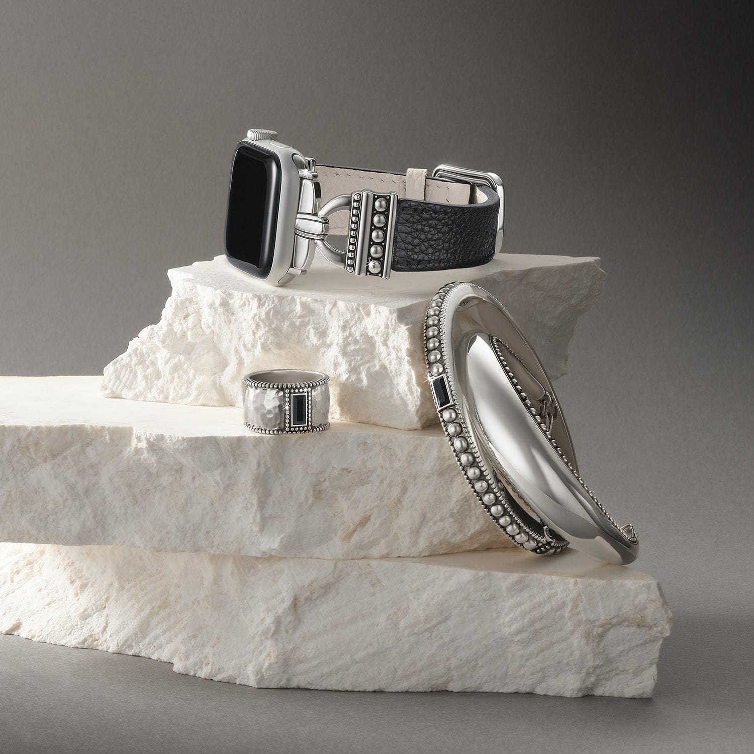 Pretty Tough Gem Wide Band Ring silver-black 11