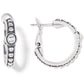 Brighton hoop earrings with silver-plated beaded edges and hinged closures, shown in side and front views on a white background