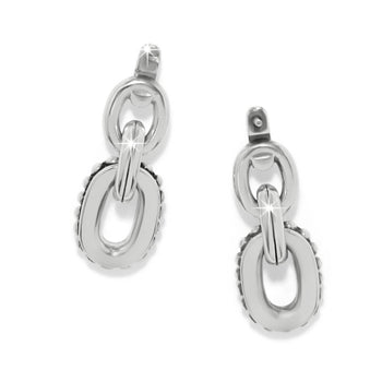 Brighton drop earrings with silver-plated interlocking oval links and beaded edge detail on a white background