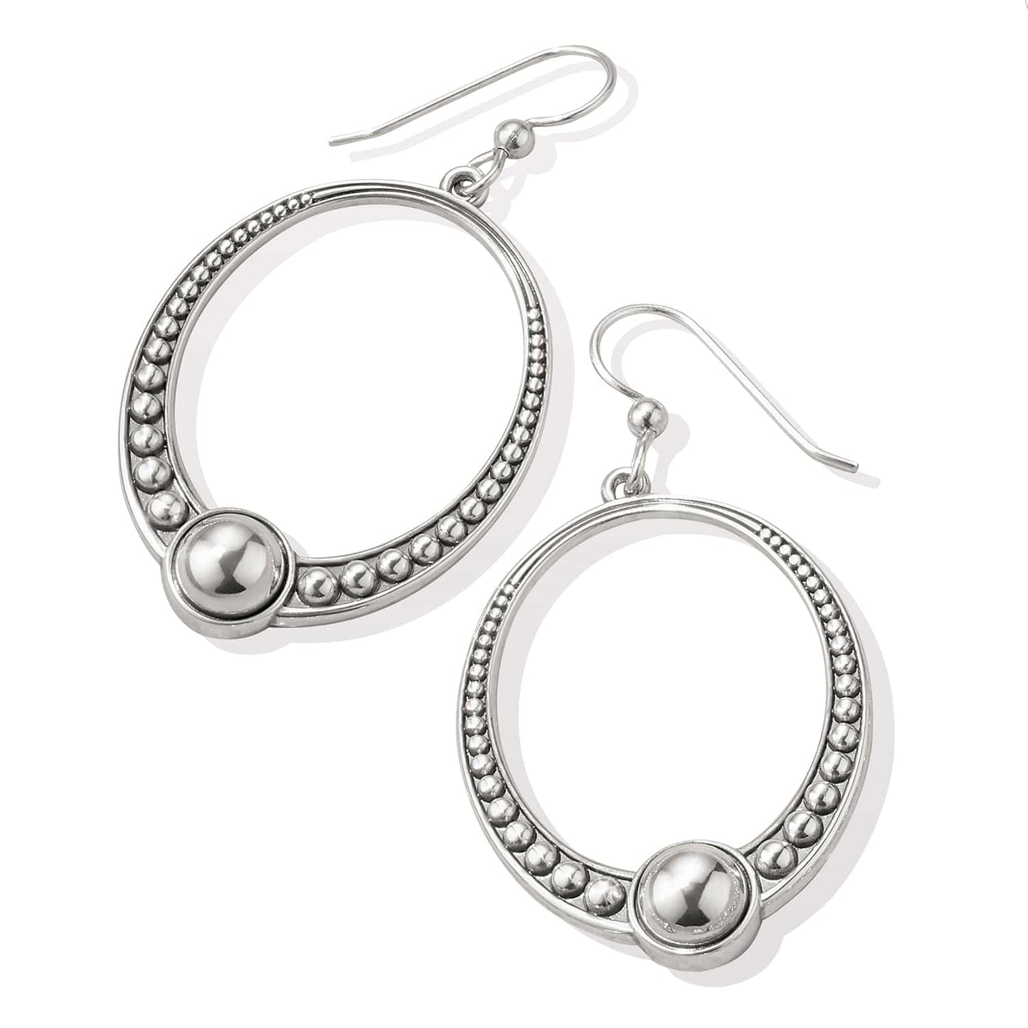 Brighton hoop drop earrings with silver-plated beaded circles and round bead accents on a white background