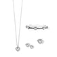 Brighton heart pendant necklace, hinged bangle bracelet, and stud earrings set with silver-plated finish on a white background