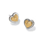 Brighton heart stud earrings with gold-tone centers and silver-tone beaded borders in two-tone finish on a white background