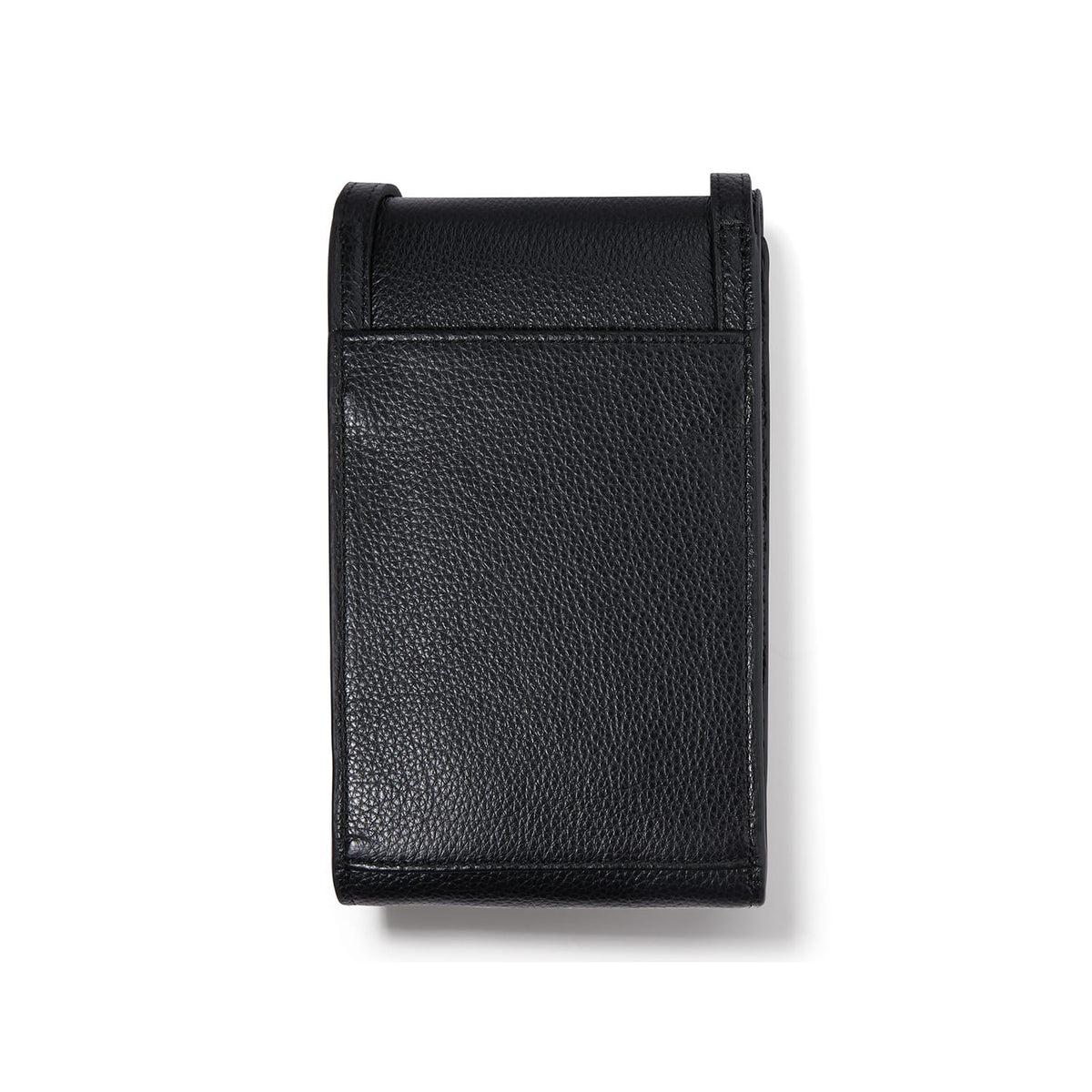 Brighton watch case shown from the back with black pebbled leather exterior and slim profile on a white background