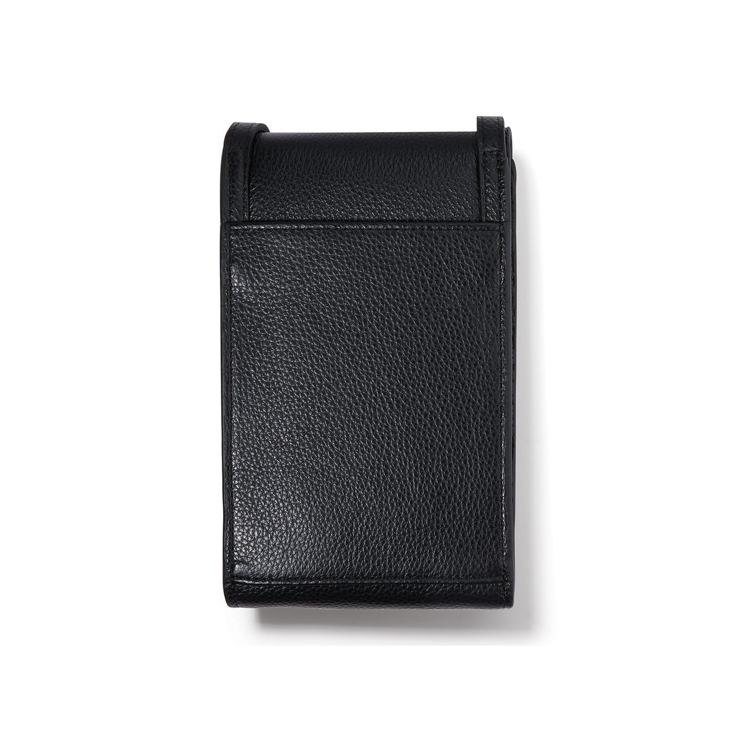 Brighton watch case shown from the back with black pebbled leather exterior and slim profile on a white background