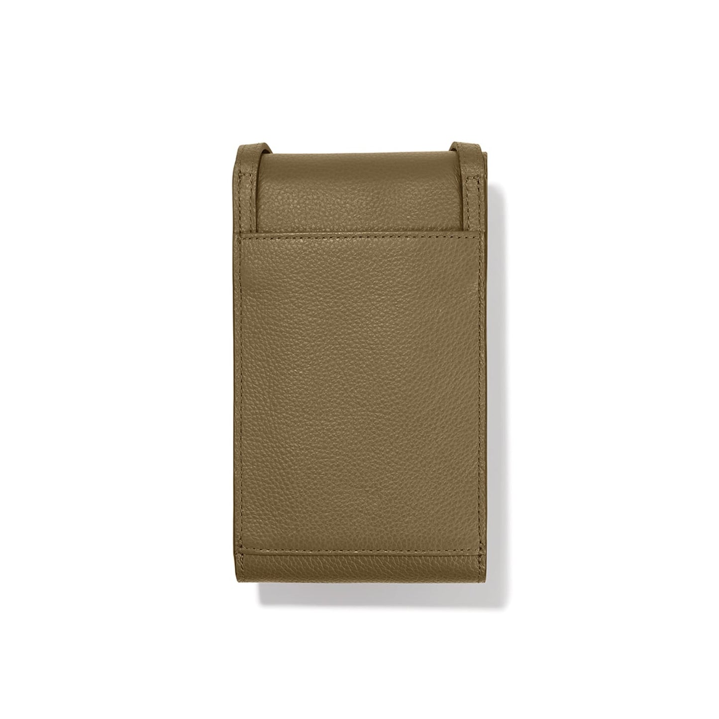 Brighton olive green pebbled leather case shown from the back with stitched edges and flap closure on a white background