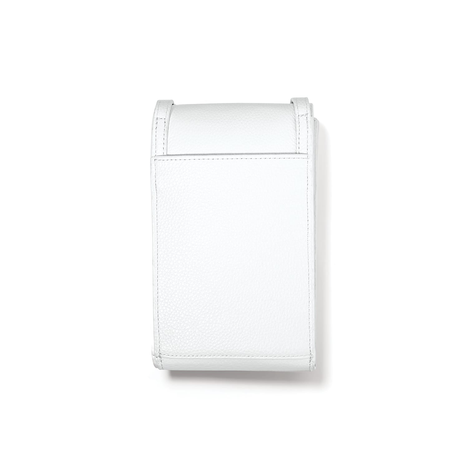 Brighton white pebbled leather phone case shown from the back with stitched edges on a white background