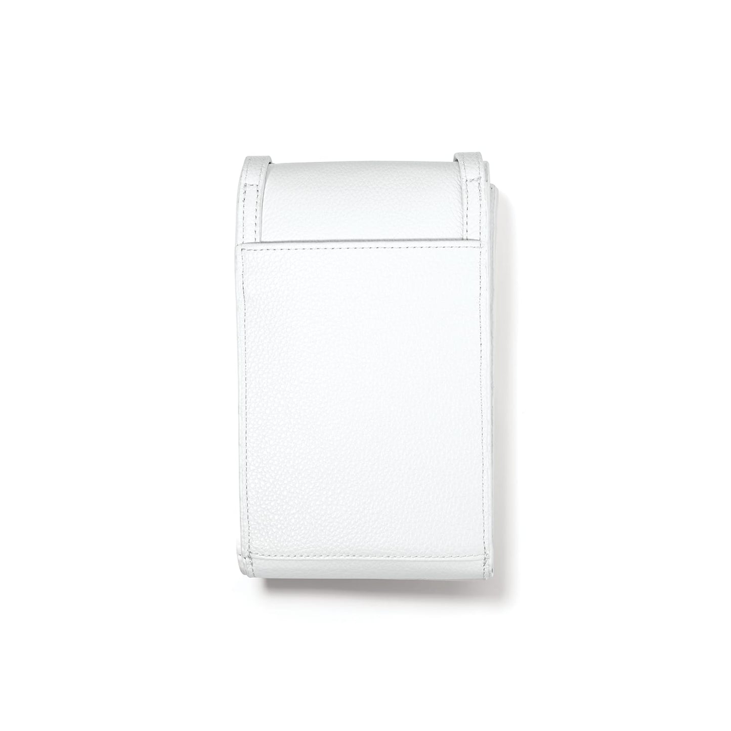 Brighton white pebbled leather phone case shown from the back with stitched edges on a white background