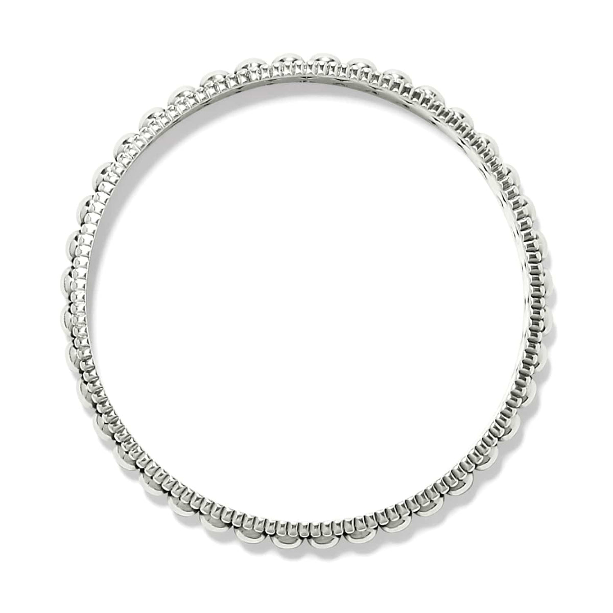 Brighton bangle bracelet with silver-plated beaded edges and smooth inner band shown from above on a white background