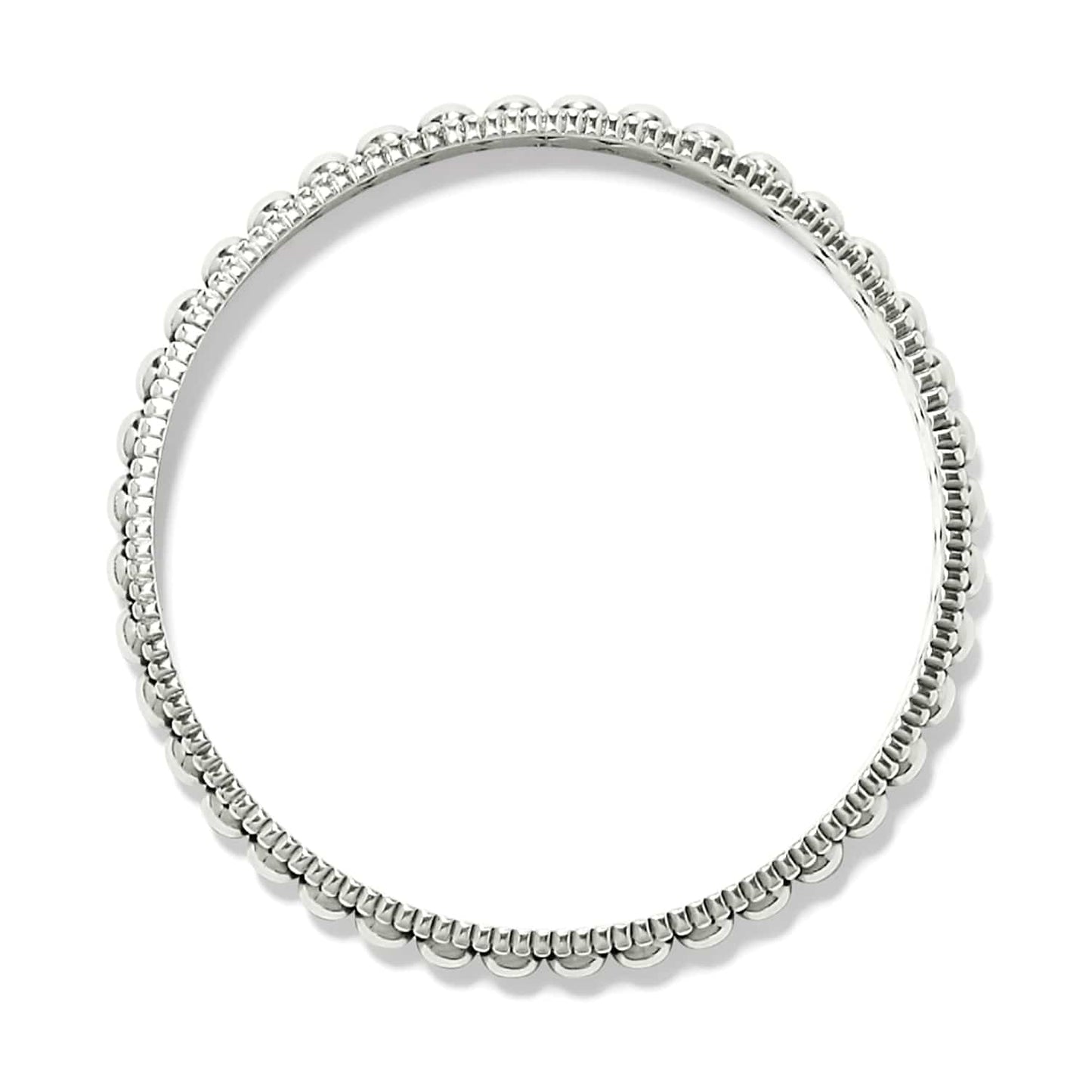 Brighton bangle bracelet with silver-plated beaded edges and smooth inner band shown from above on a white background