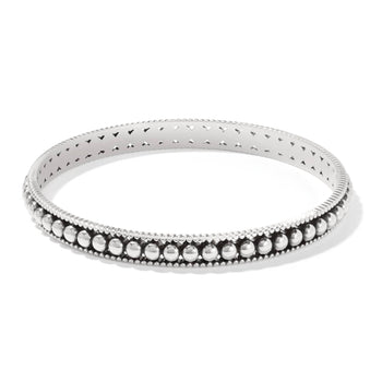 Brighton bangle bracelet with silver-plated beaded center row and textured edges on a white background