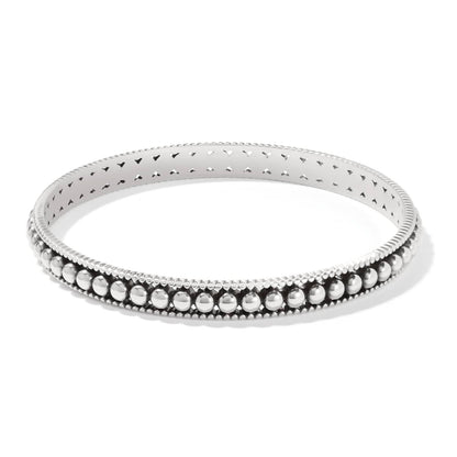 Brighton bangle bracelet with silver-plated beaded center row and textured edges on a white background