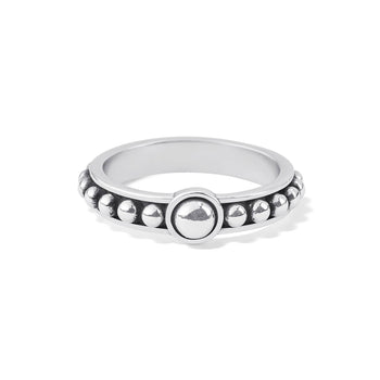 Brighton silver-plated ring with polished round center bead and beaded band detail on a white background