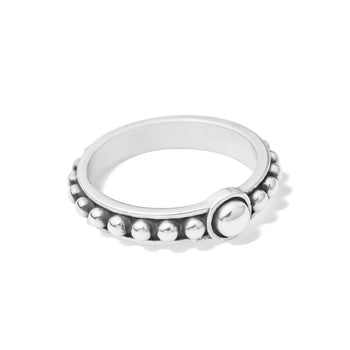 Brighton silver-plated ring with beaded edge detail and small round centerpiece accent on a white background