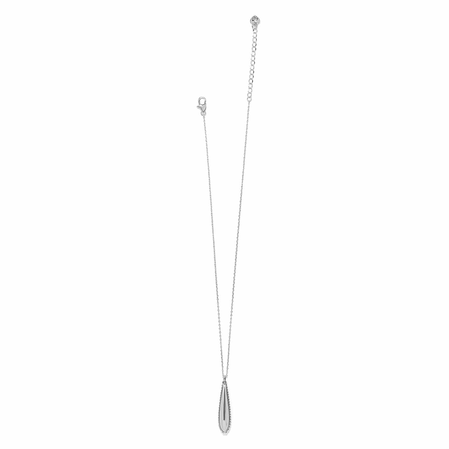 Brighton pendant necklace with silver-plated teardrop drop, thin cable chain, and lobster clasp on a white background